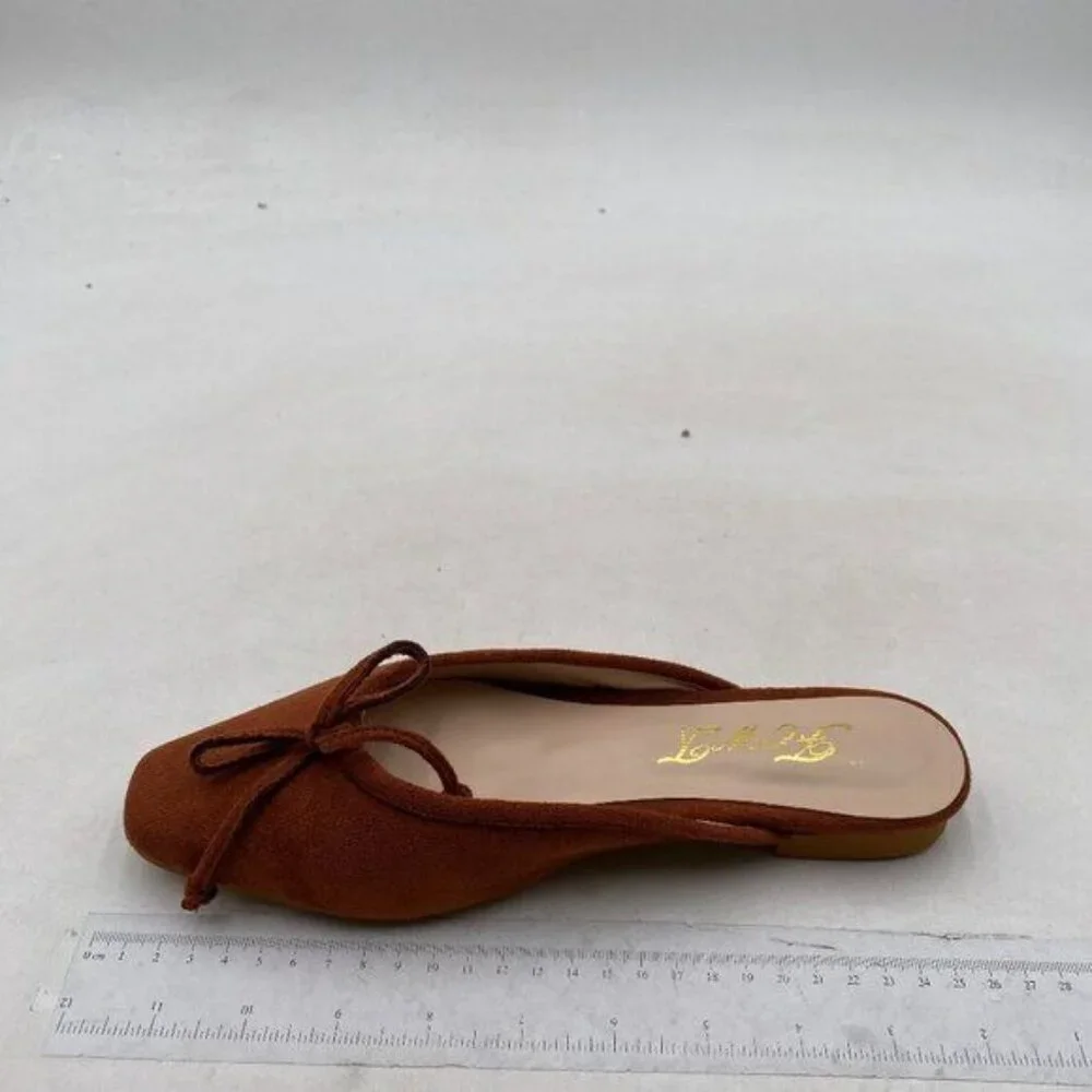 FOWT Brown Low Heel  Almond Toe Mule Bow Knot Suede Slippers,Slip on Leisure Lad - Picture 2 of 8
